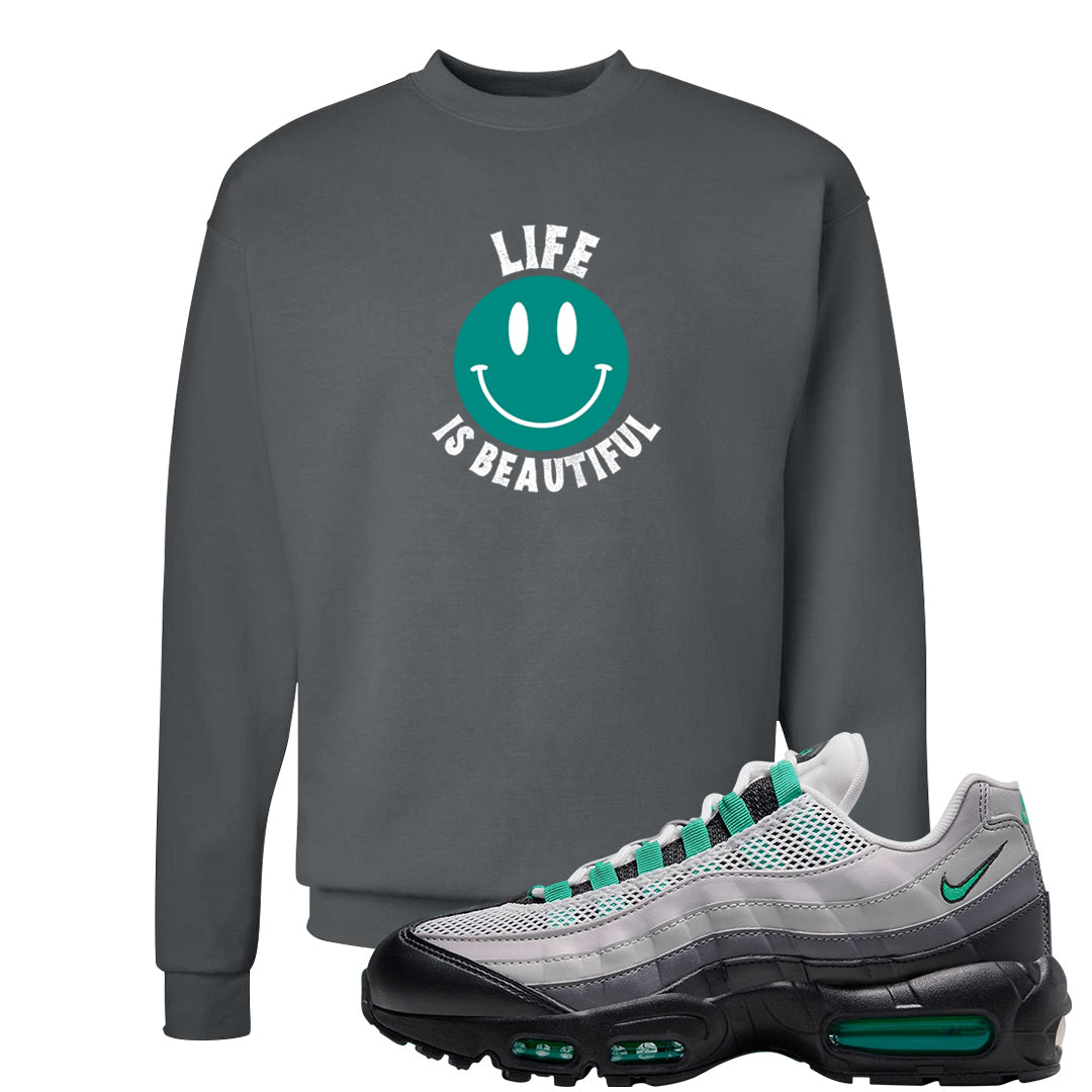 Stadium Green 95s Crewneck Sweatshirt | Smile Life Is Beautiful, Smoke Grey