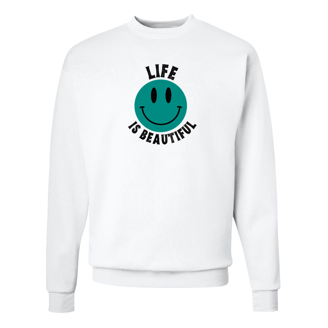 Stadium Green 95s Crewneck Sweatshirt | Smile Life Is Beautiful, White