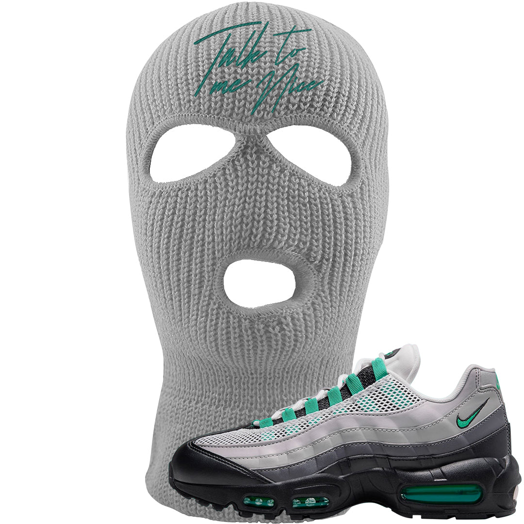 Stadium Green 95s Ski Mask | Talk To Me Nice, Light Gray