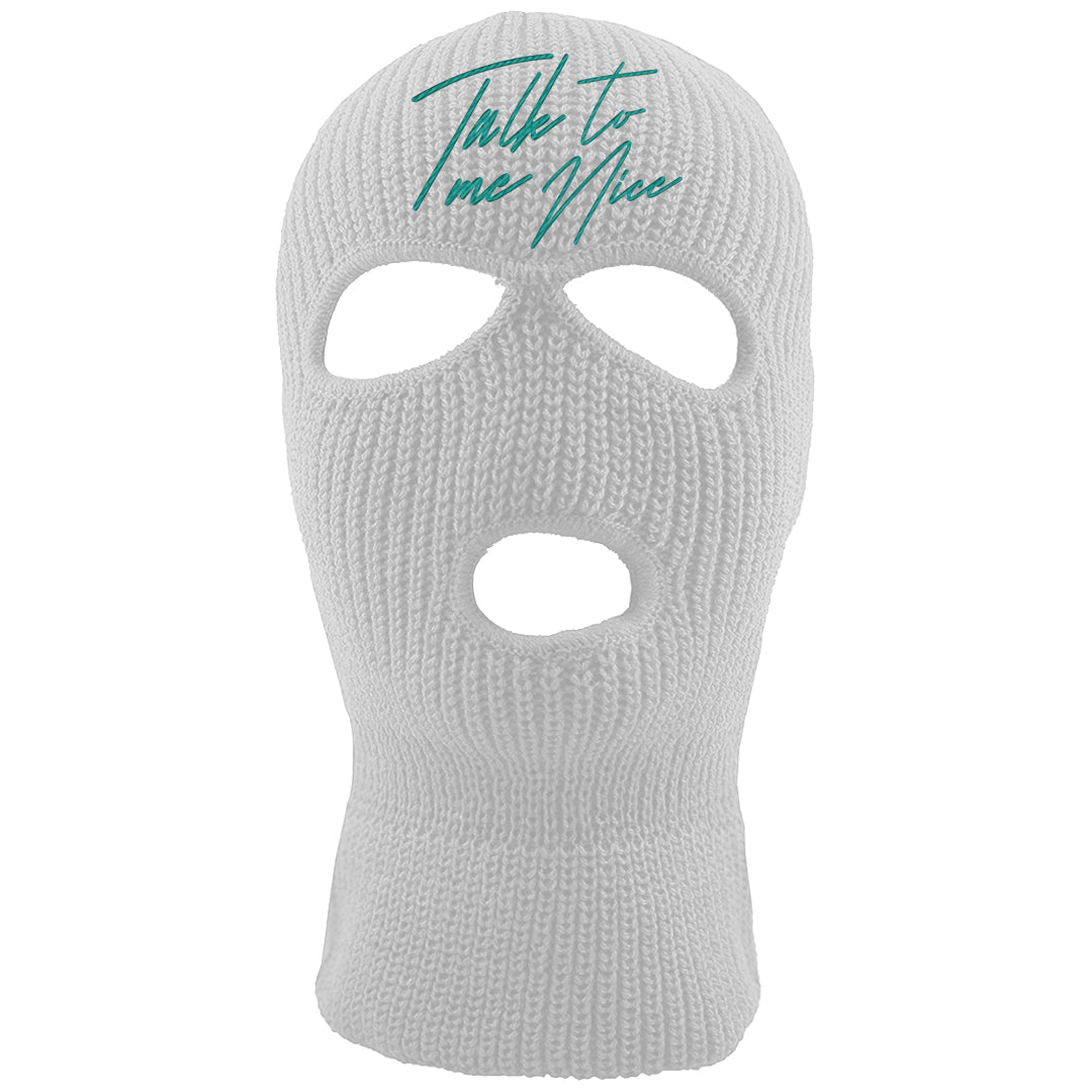 Stadium Green 95s Ski Mask | Talk To Me Nice, White