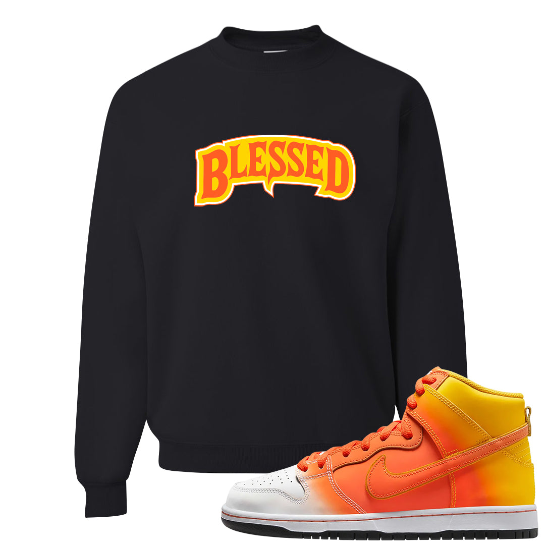 Candy Corn High Dunks Crewneck Sweatshirt | Blessed Arch, Black