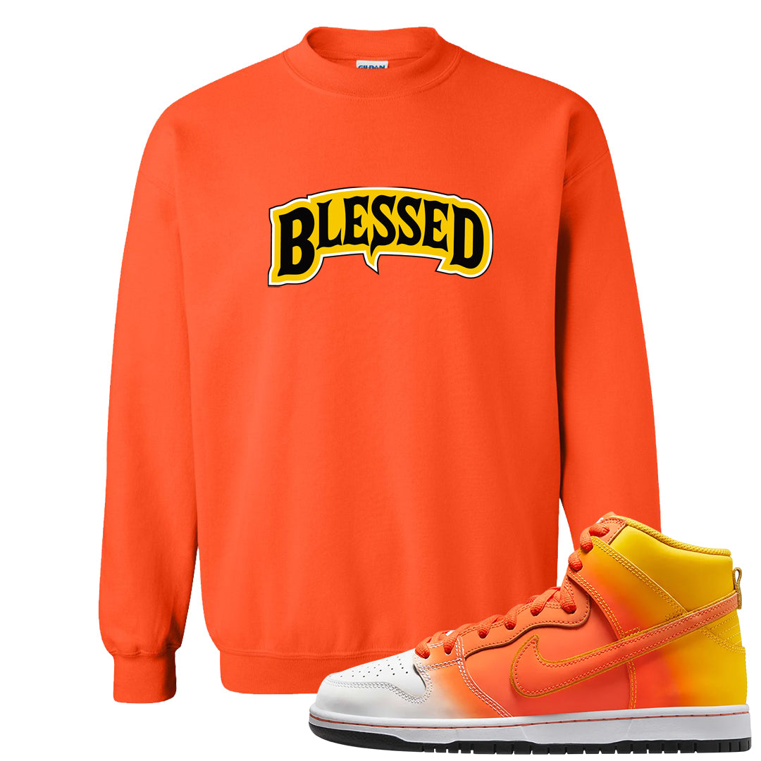 Candy Corn High Dunks Crewneck Sweatshirt | Blessed Arch, Orange