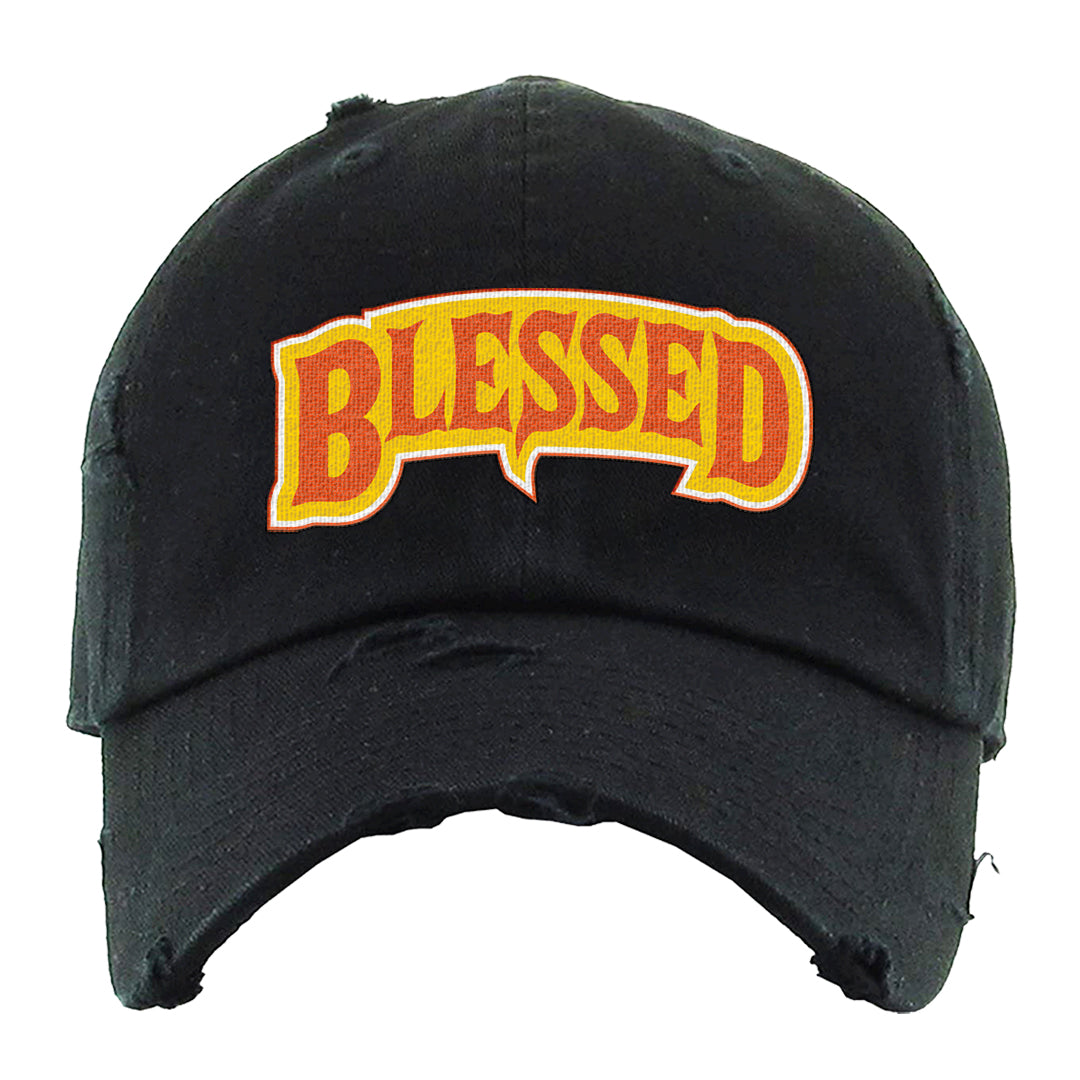 Candy Corn High Dunks Distressed Dad Hat | Blessed Arch, Black