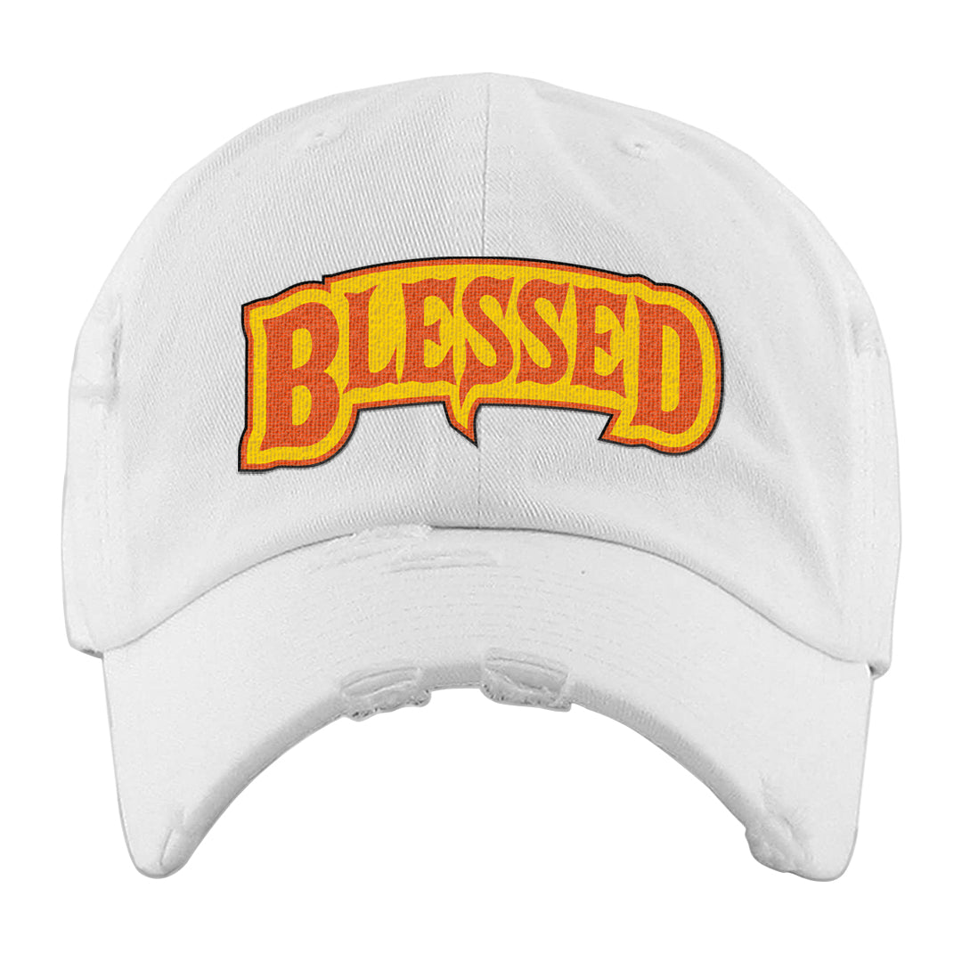 Candy Corn High Dunks Distressed Dad Hat | Blessed Arch, White