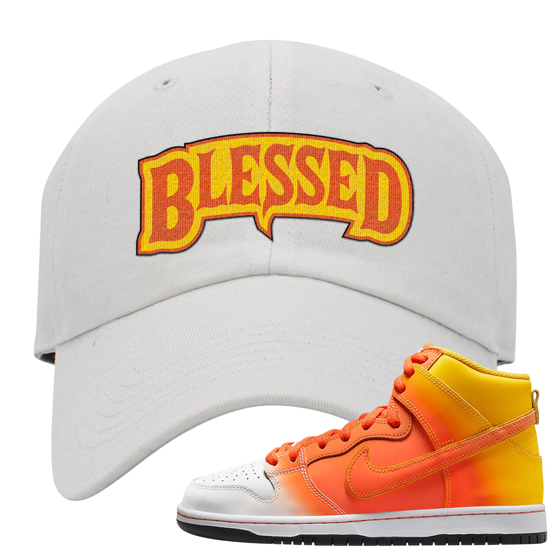 Candy Corn High Dunks Dad Hat | Blessed Arch, White