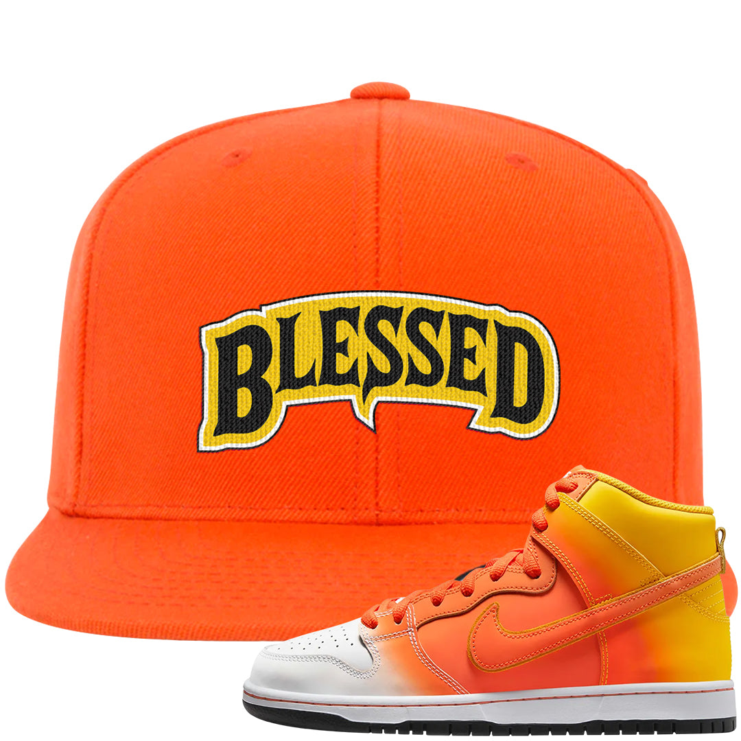 Candy Corn High Dunks Snapback Hat | Blessed Arch, Orange