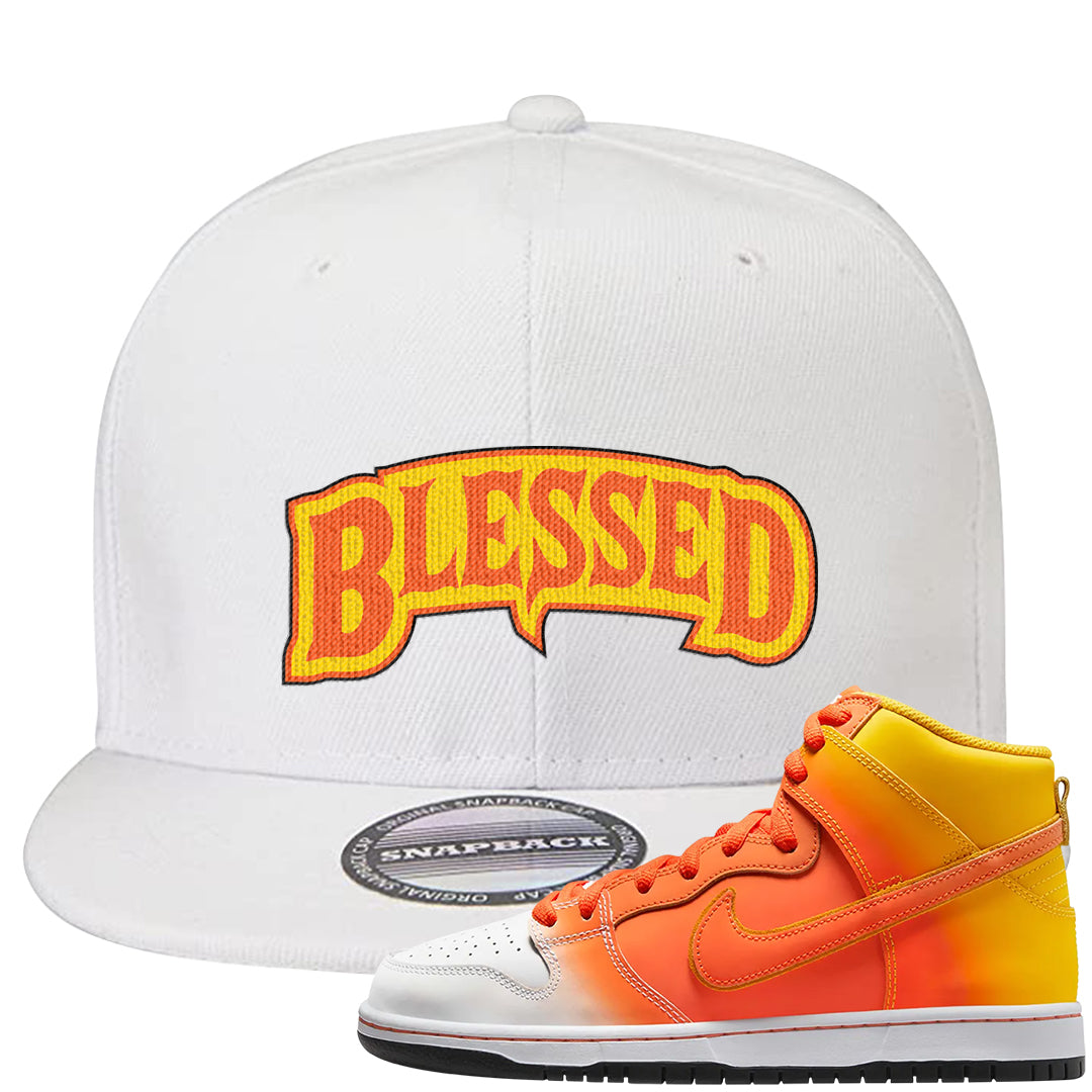 Candy Corn High Dunks Snapback Hat | Blessed Arch, White