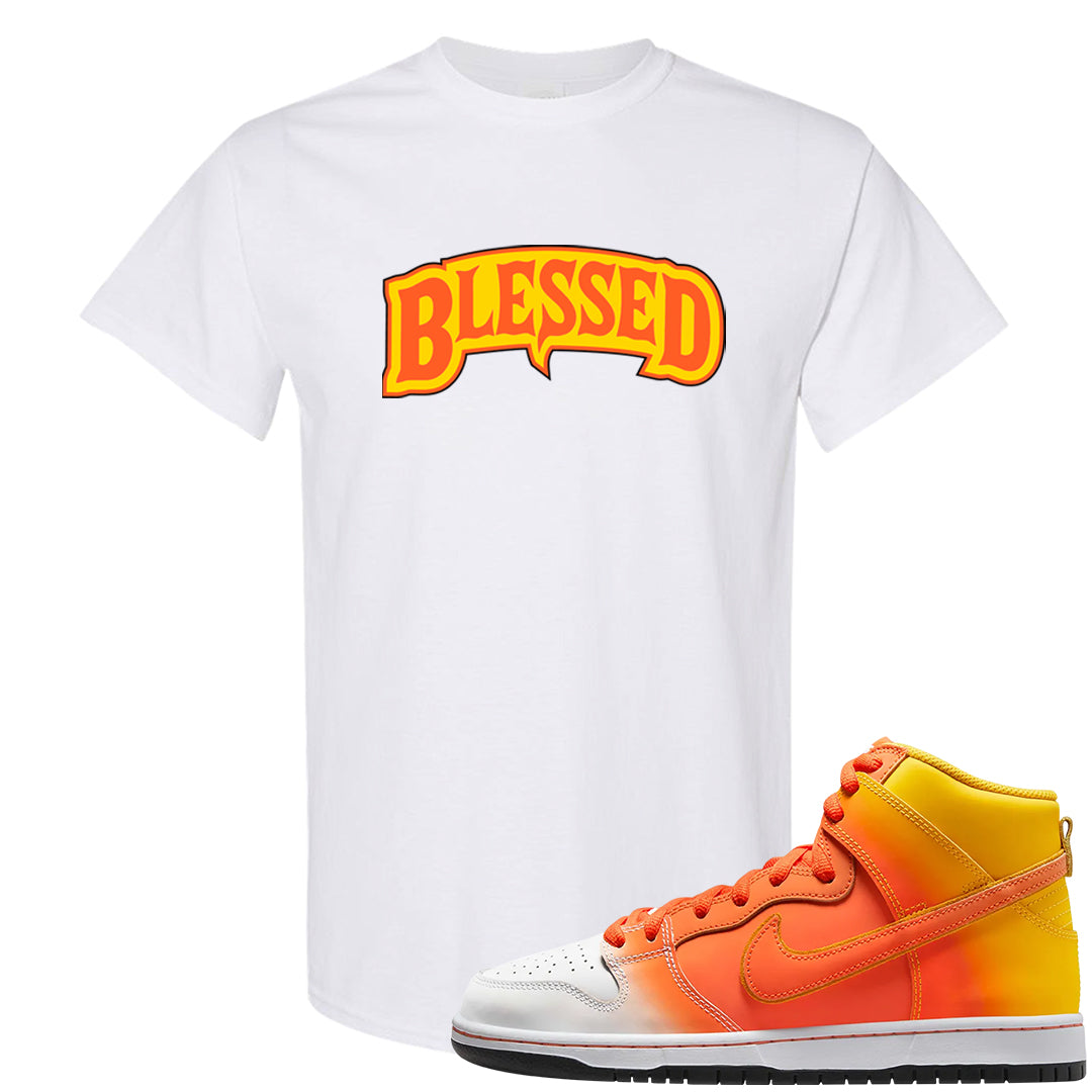Candy Corn High Dunks T Shirt | Blessed Arch, White