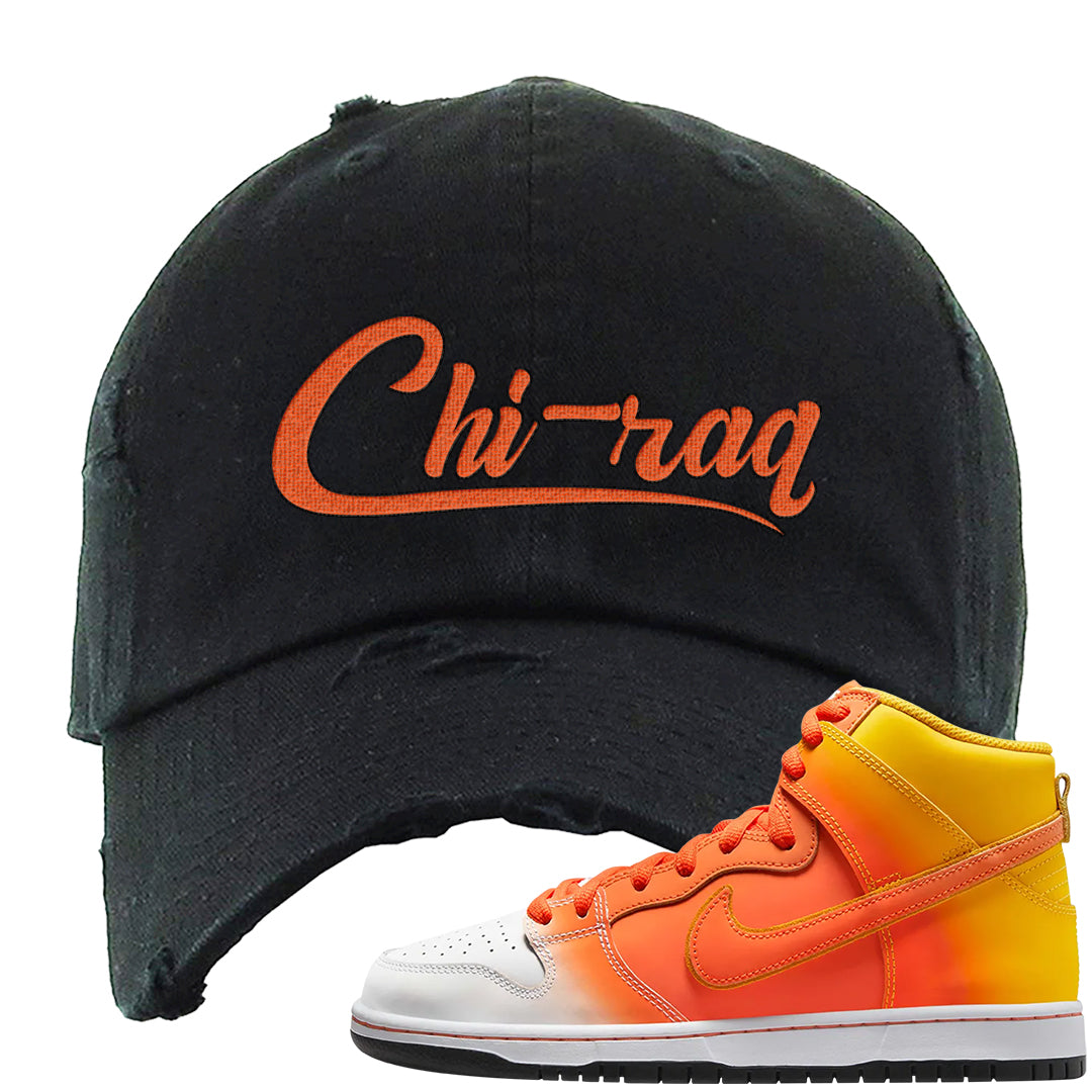 Candy Corn High Dunks Distressed Dad Hat | Chiraq, Black