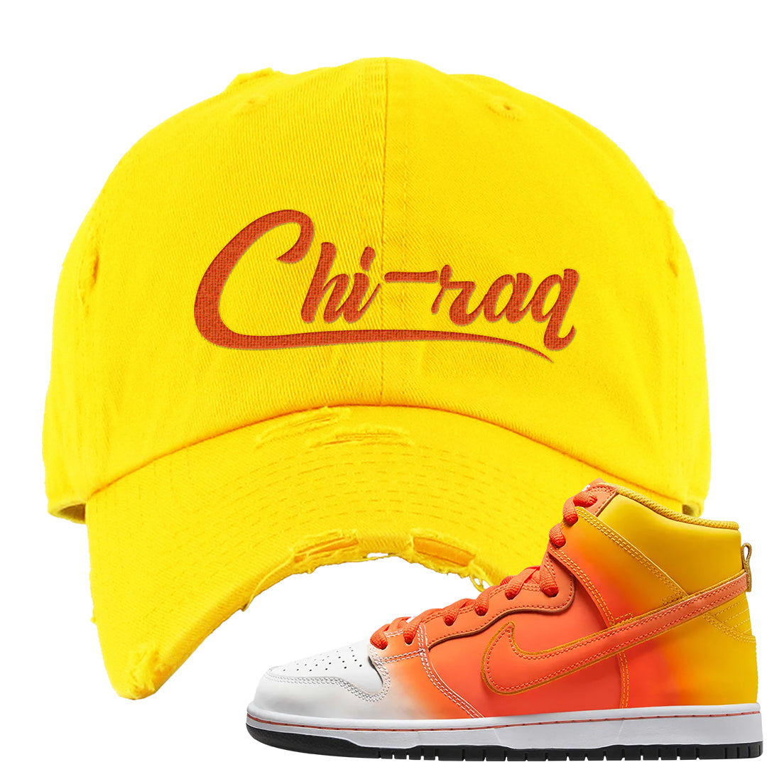Candy Corn High Dunks Distressed Dad Hat | Chiraq, Yellow