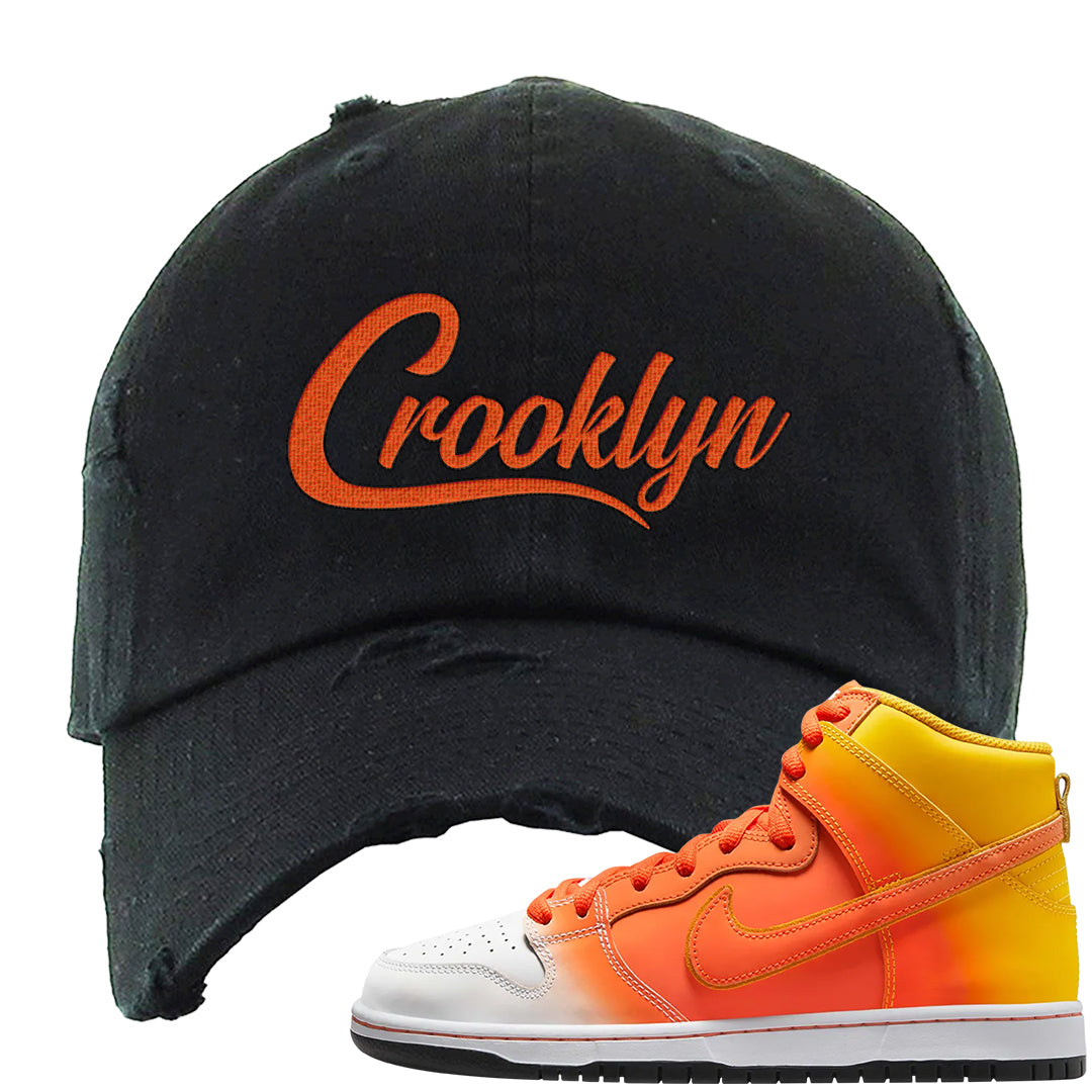 Candy Corn High Dunks Distressed Dad Hat | Crooklyn, Black