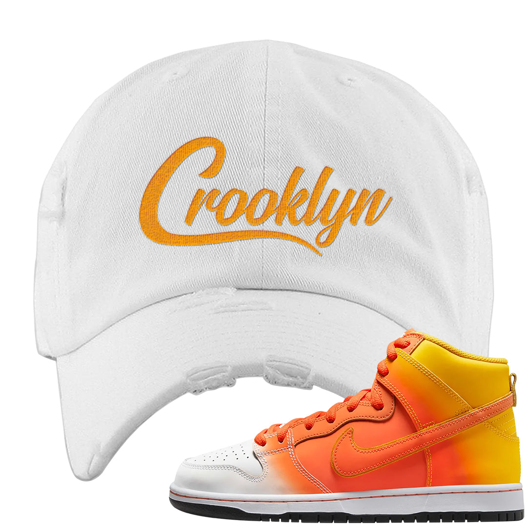 Candy Corn High Dunks Distressed Dad Hat | Crooklyn, White