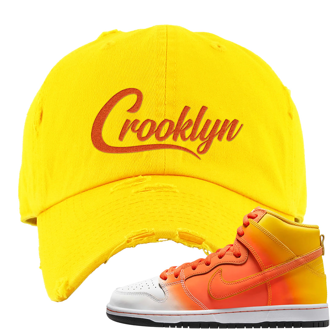 Candy Corn High Dunks Distressed Dad Hat | Crooklyn, Yellow