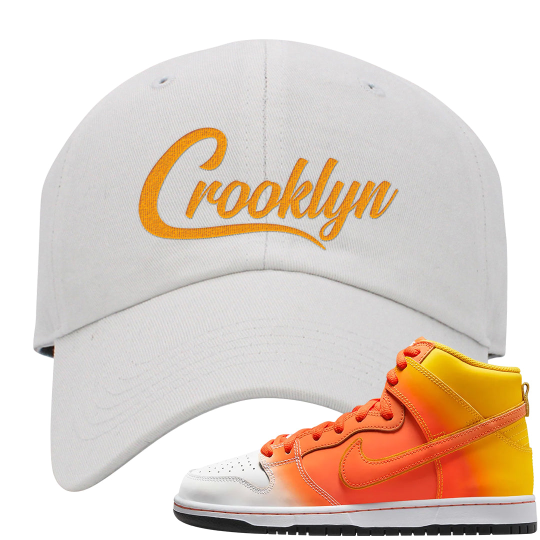 Candy Corn High Dunks Dad Hat | Crooklyn, White