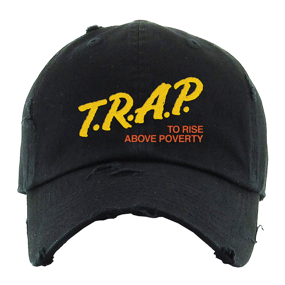 Candy Corn High Dunks Distressed Dad Hat | Trap To Rise Above Poverty, Black