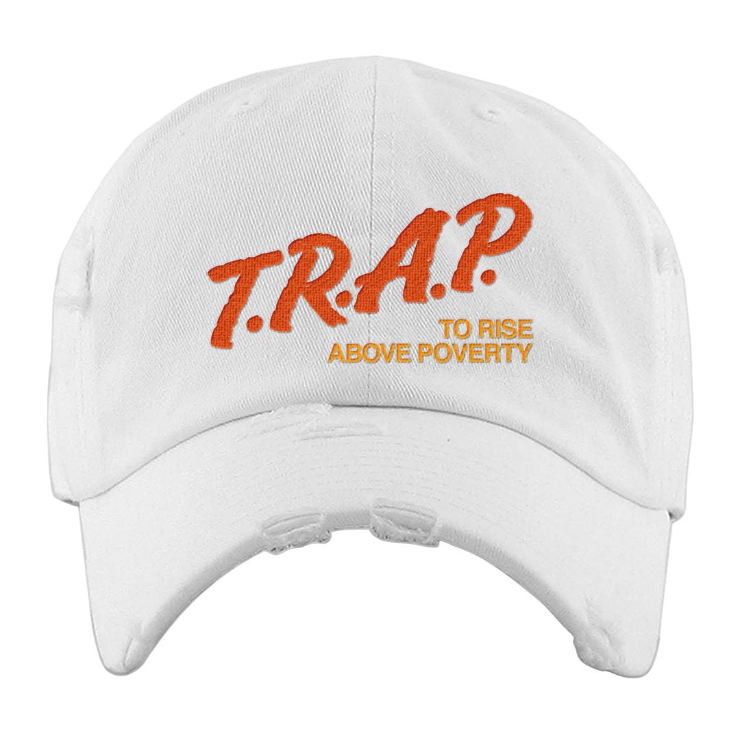 Candy Corn High Dunks Distressed Dad Hat | Trap To Rise Above Poverty, White