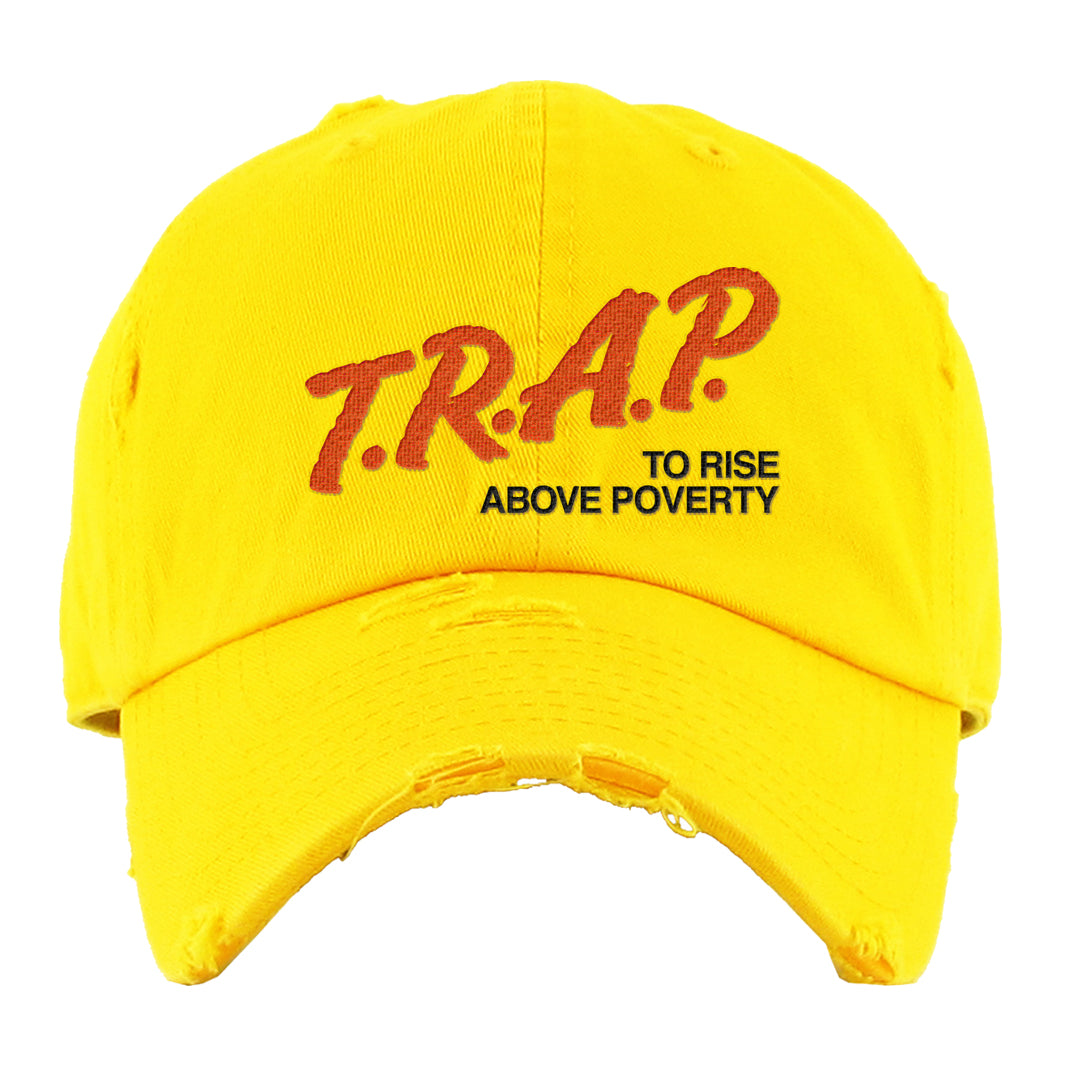 Candy Corn High Dunks Distressed Dad Hat | Trap To Rise Above Poverty, Yellow