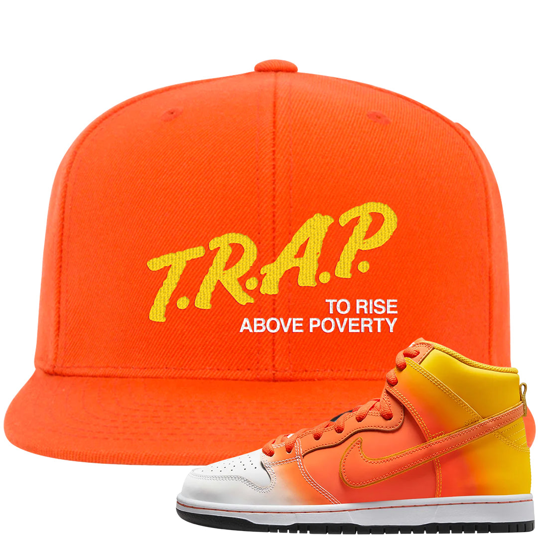 Candy Corn High Dunks Snapback Hat | Trap To Rise Above Poverty, Orange