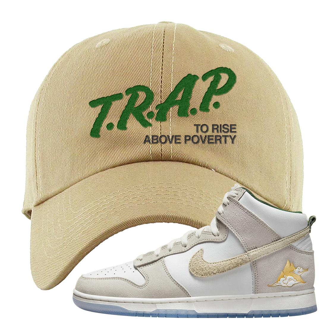 Lunar New Year High Dunks Dad Hat | Trap To Rise Above Poverty, Khaki