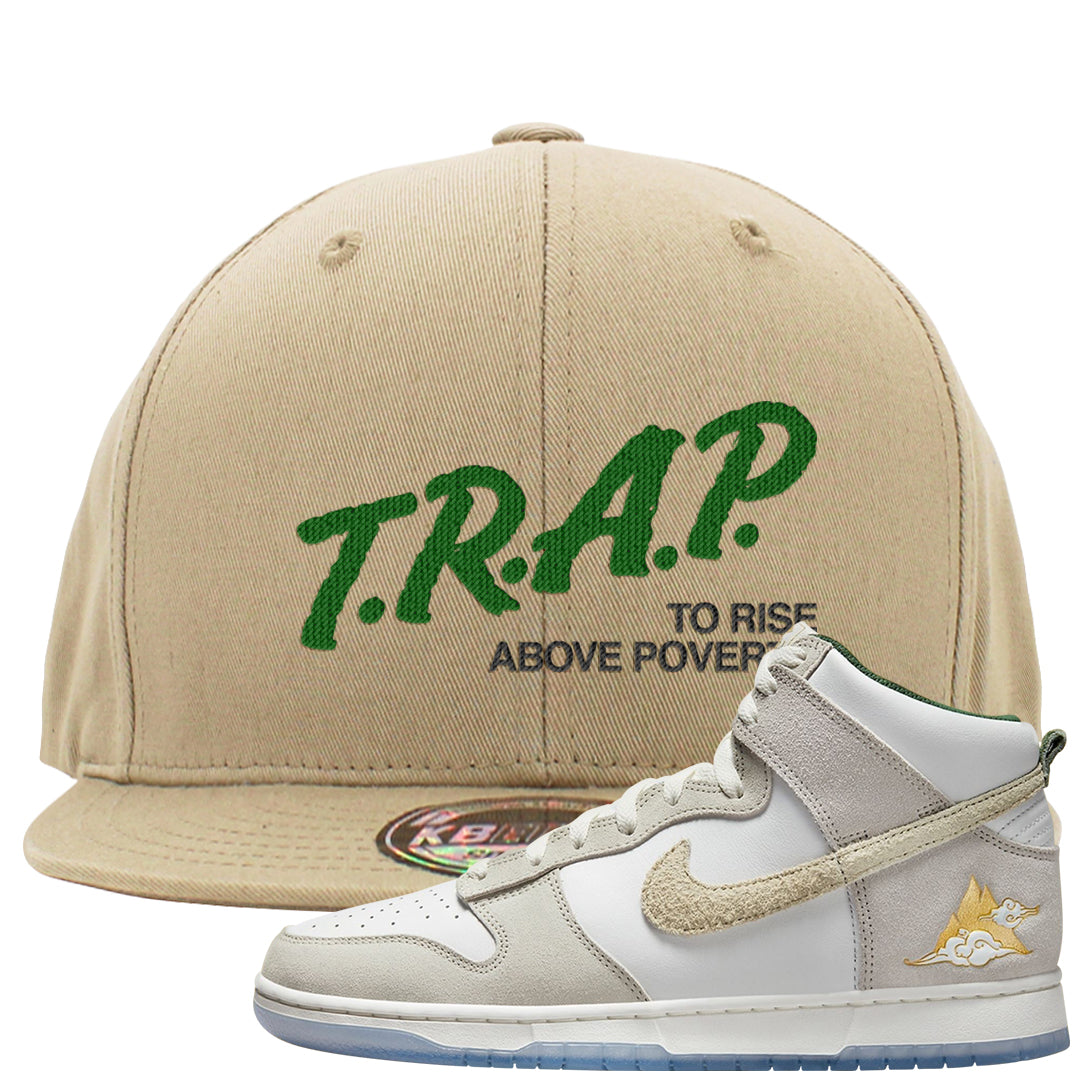 Lunar New Year High Dunks Snapback Hat | Trap To Rise Above Poverty, Khaki