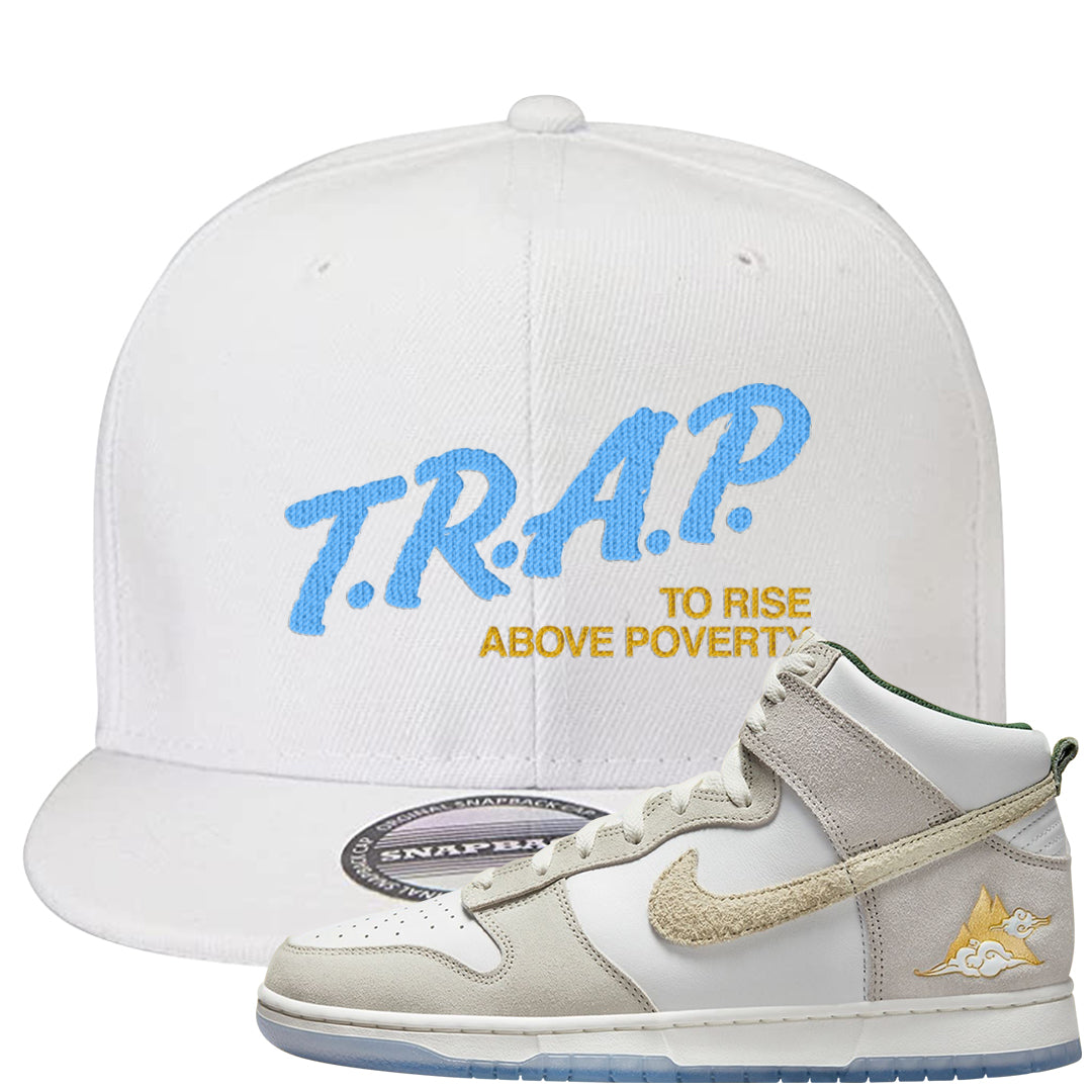 Lunar New Year High Dunks Snapback Hat | Trap To Rise Above Poverty, White