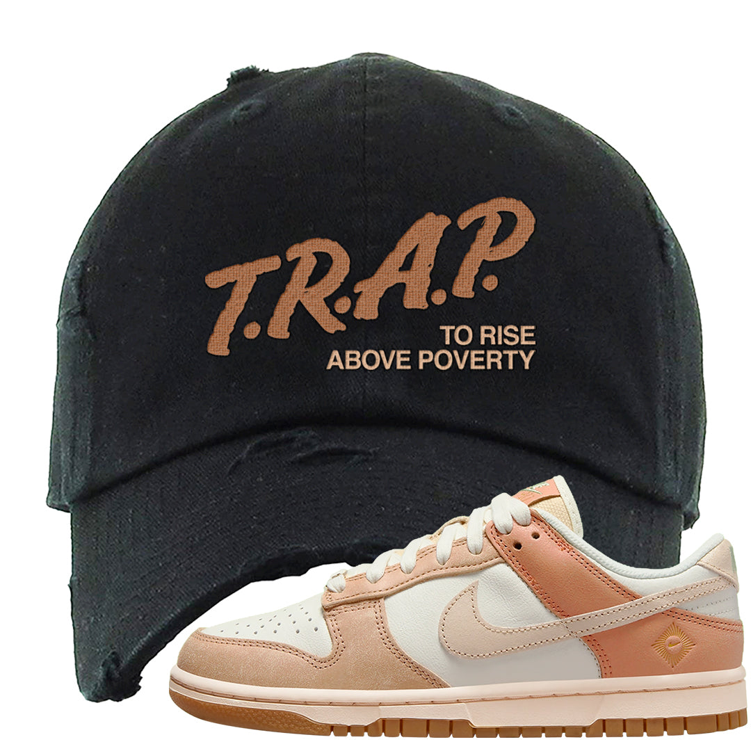 Austria Low Dunks Distressed Dad Hat | Trap To Rise Above Poverty, Black