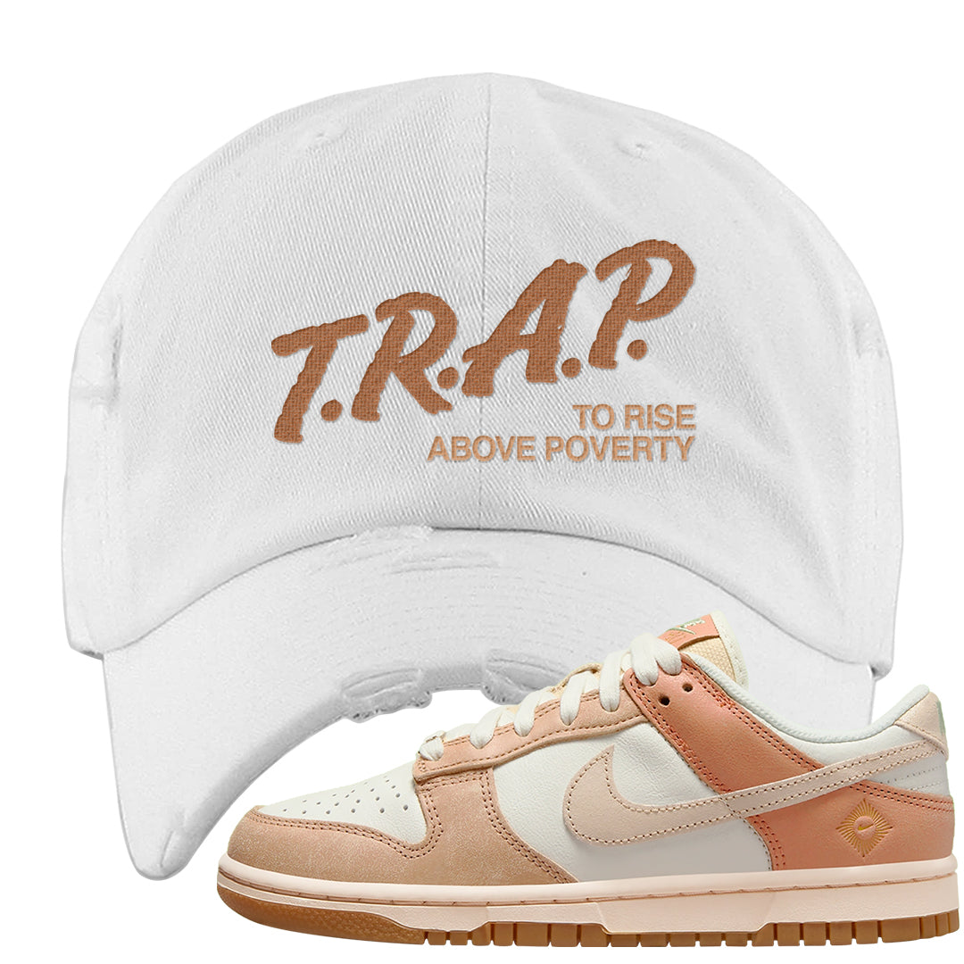 Austria Low Dunks Distressed Dad Hat | Trap To Rise Above Poverty, White