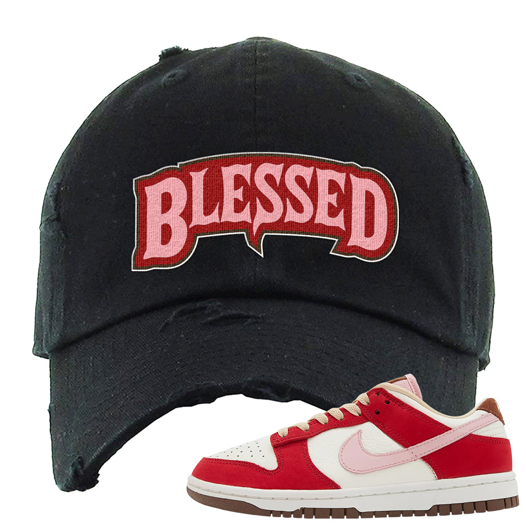 Bacon Low Dunks Distressed Dad Hat | Blessed Arch, Black