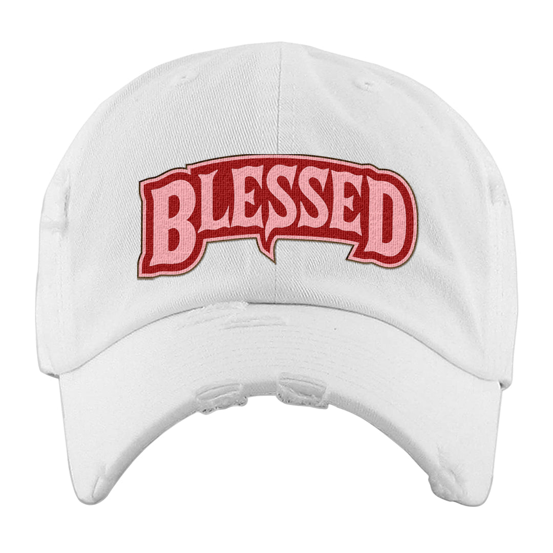 Bacon Low Dunks Distressed Dad Hat | Blessed Arch, White
