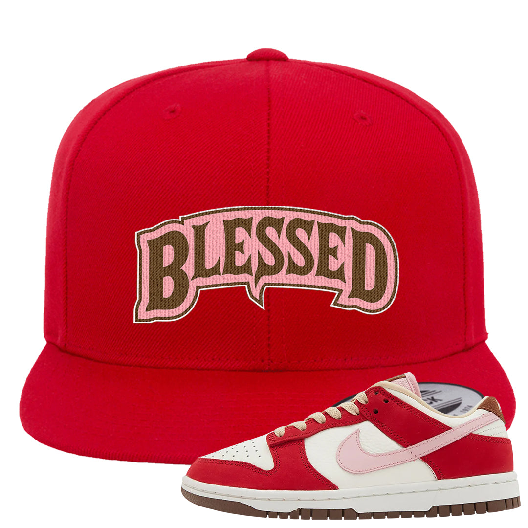 Bacon Low Dunks Snapback Hat | Blessed Arch, Red