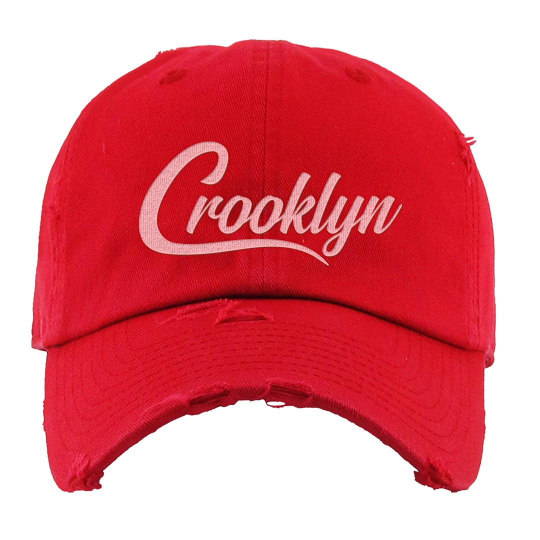 Bacon Low Dunks Distressed Dad Hat | Crooklyn, Red