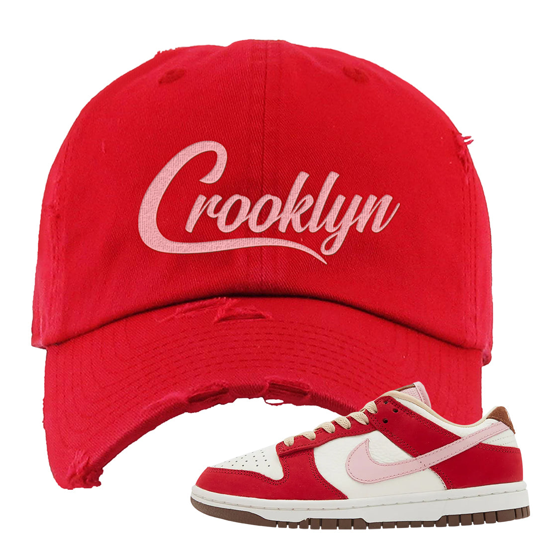 Bacon Low Dunks Distressed Dad Hat | Crooklyn, Red