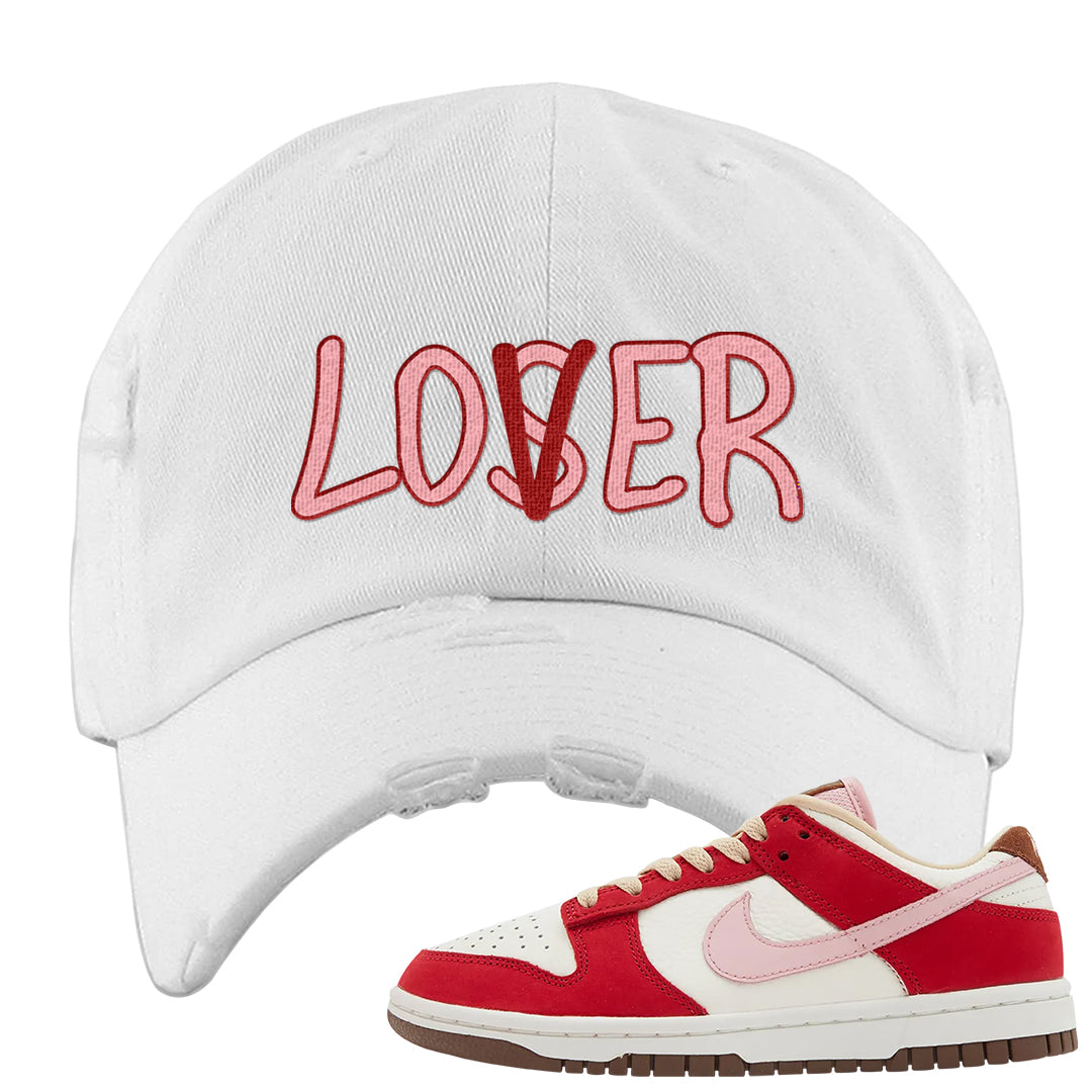 Bacon Low Dunks Distressed Dad Hat | Lover, White