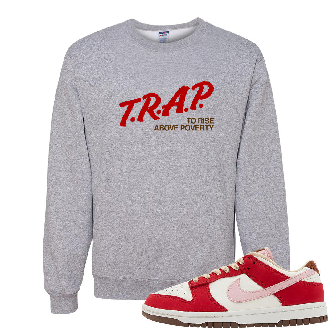 Bacon Low Dunks Crewneck Sweatshirt | Trap To Rise Above Poverty, Ash