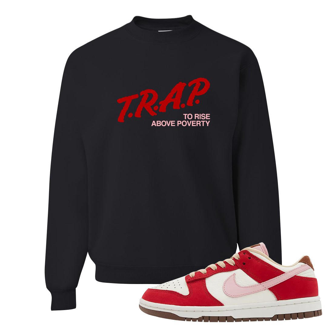 Bacon Low Dunks Crewneck Sweatshirt | Trap To Rise Above Poverty, Black