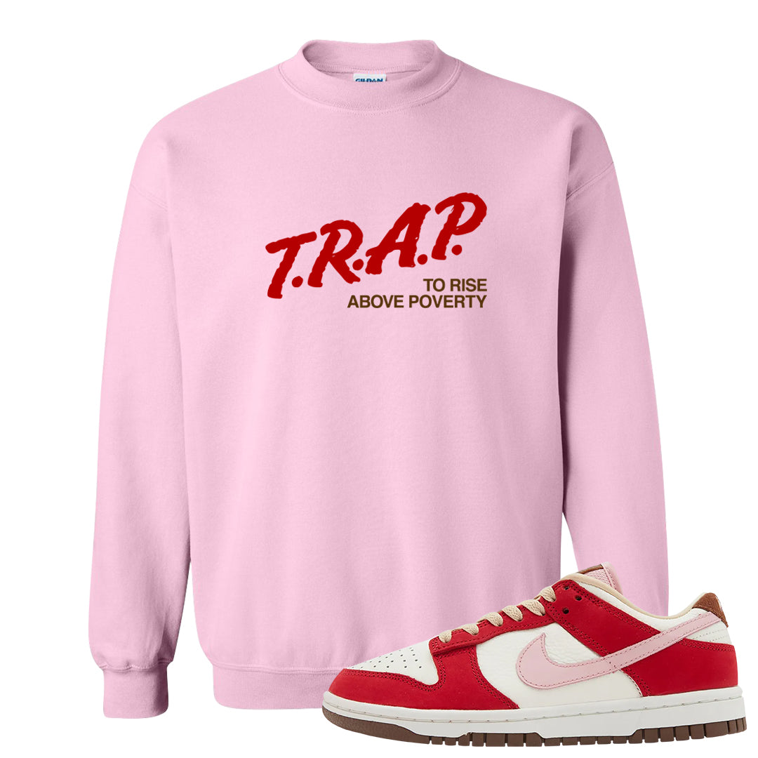 Bacon Low Dunks Crewneck Sweatshirt | Trap To Rise Above Poverty, Light Pink