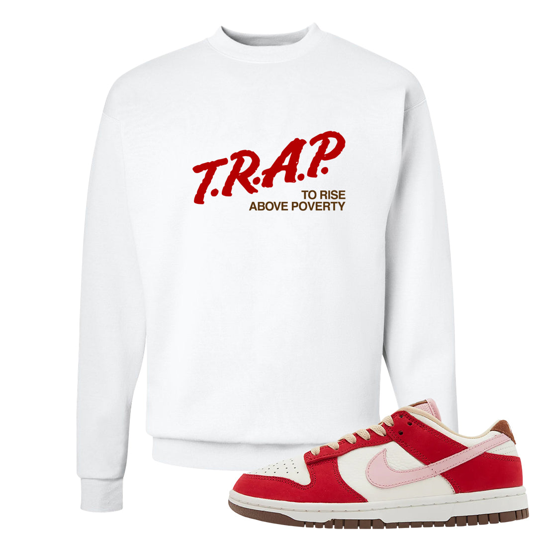 Bacon Low Dunks Crewneck Sweatshirt | Trap To Rise Above Poverty, White