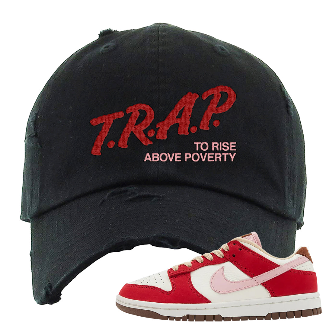 Bacon Low Dunks Distressed Dad Hat | Trap To Rise Above Poverty, Black