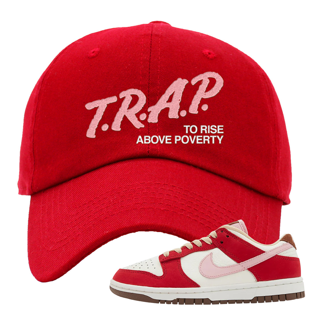 Bacon Low Dunks Dad Hat | Trap To Rise Above Poverty, Red