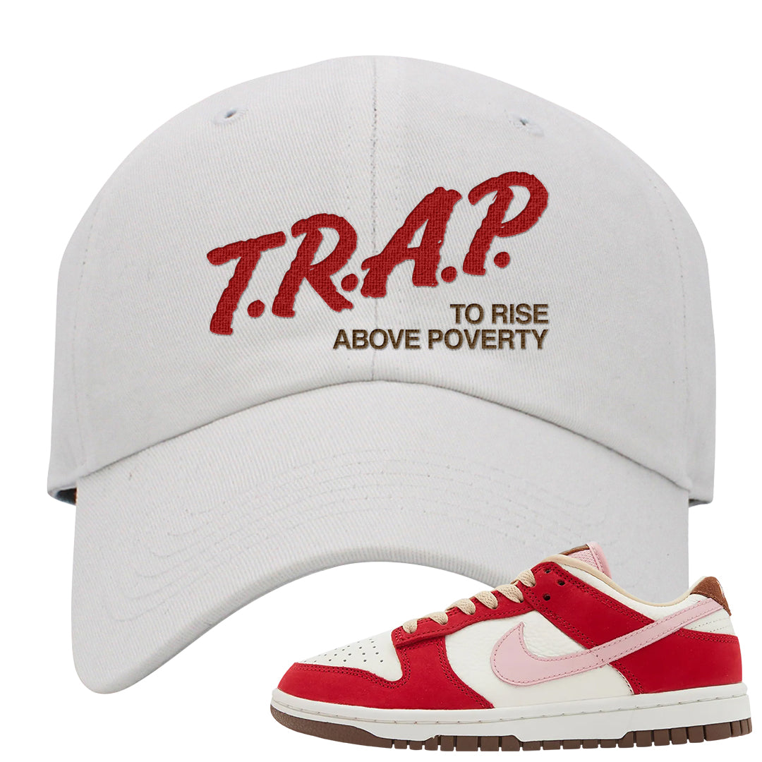 Bacon Low Dunks Dad Hat | Trap To Rise Above Poverty, White