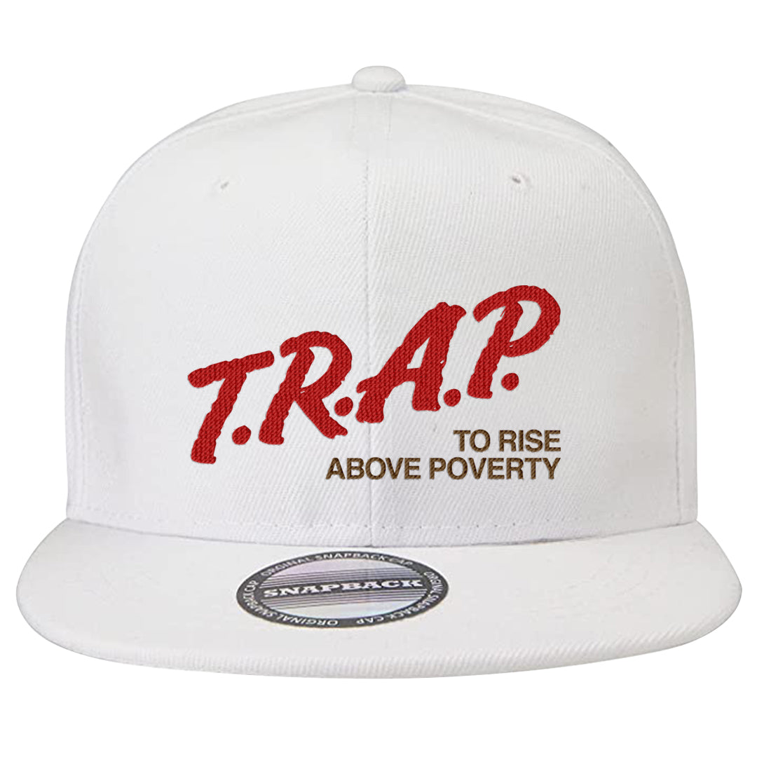 Bacon Low Dunks Snapback Hat | Trap To Rise Above Poverty, White