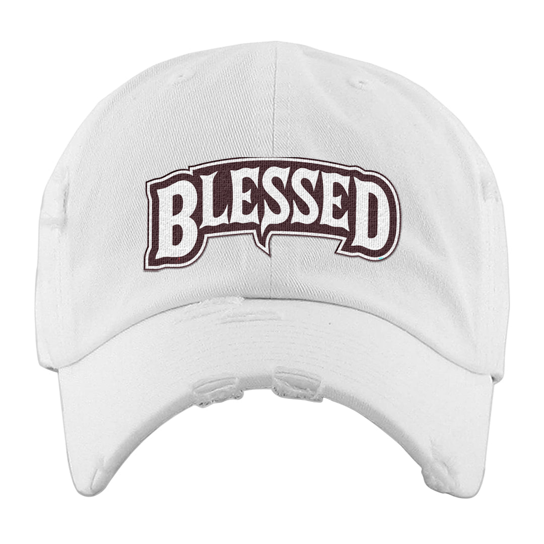 Burgundy Crush Low Dunks Distressed Dad Hat | Blessed Arch, White