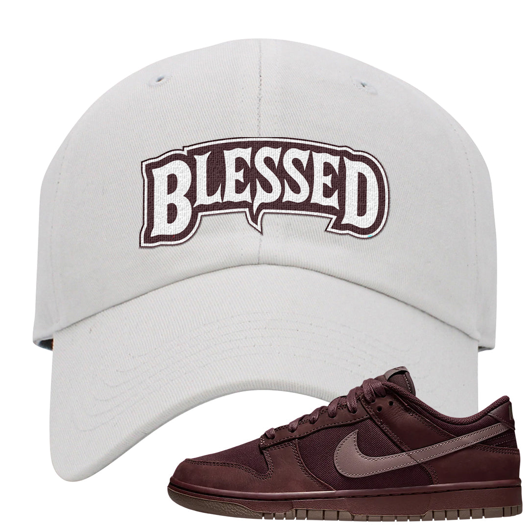 Burgundy Crush Low Dunks Dad Hat | Blessed Arch, White