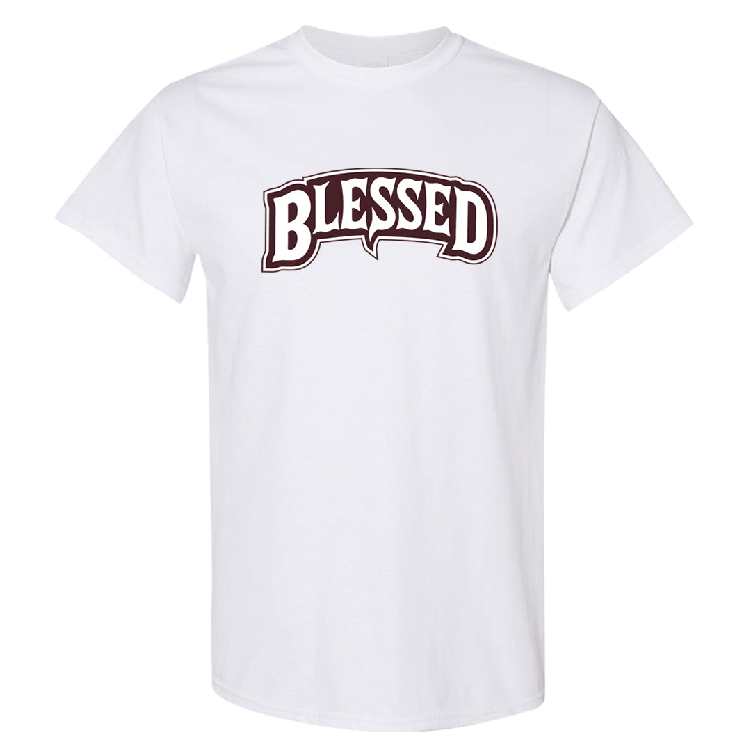 Burgundy Crush Low Dunks T Shirt | Blessed Arch, White