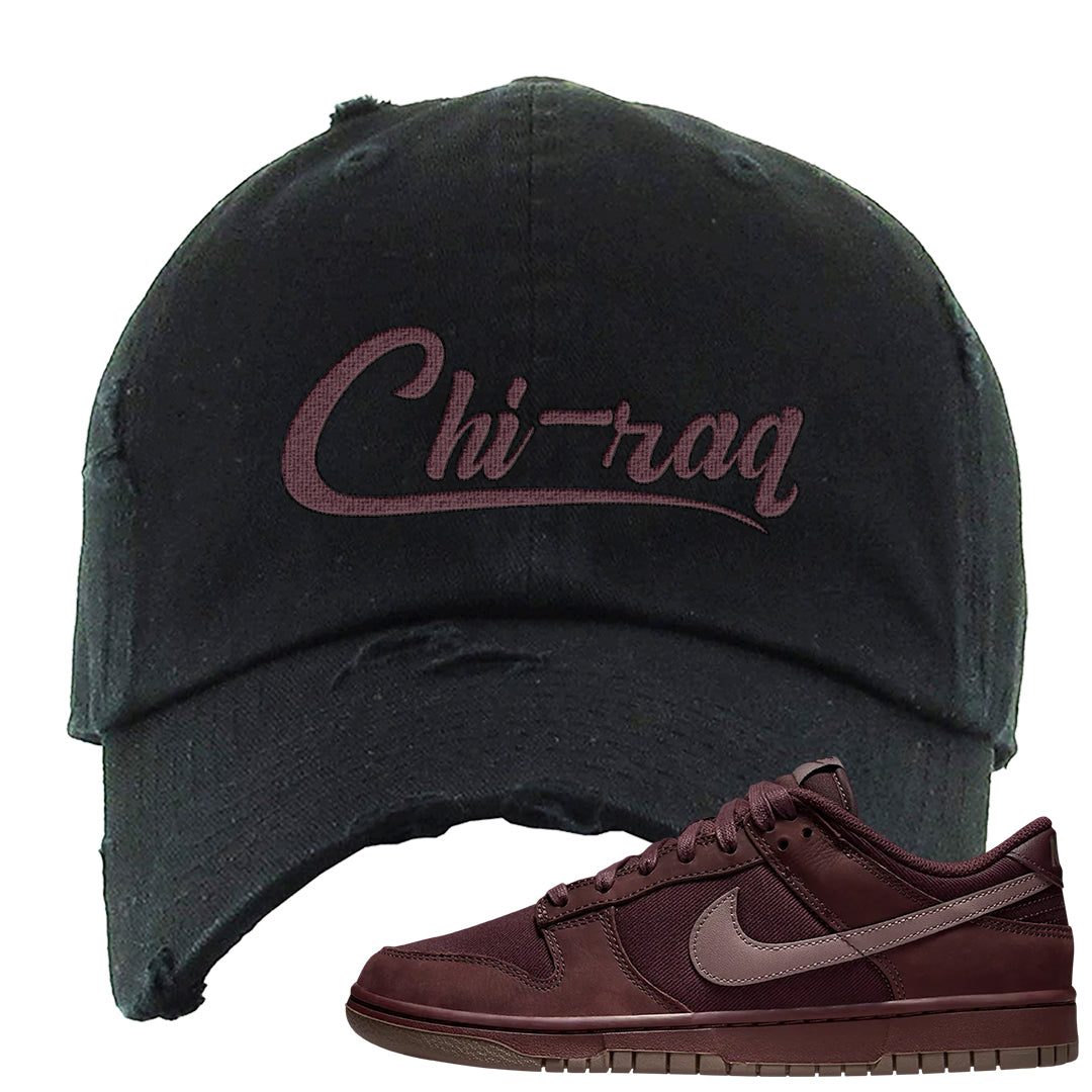 Burgundy Crush Low Dunks Distressed Dad Hat | Chiraq, Black