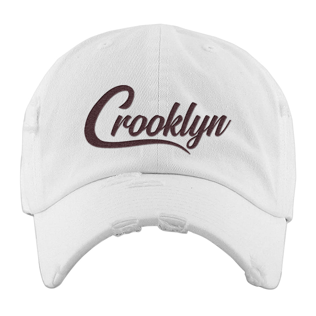 Burgundy Crush Low Dunks Distressed Dad Hat | Crooklyn, White