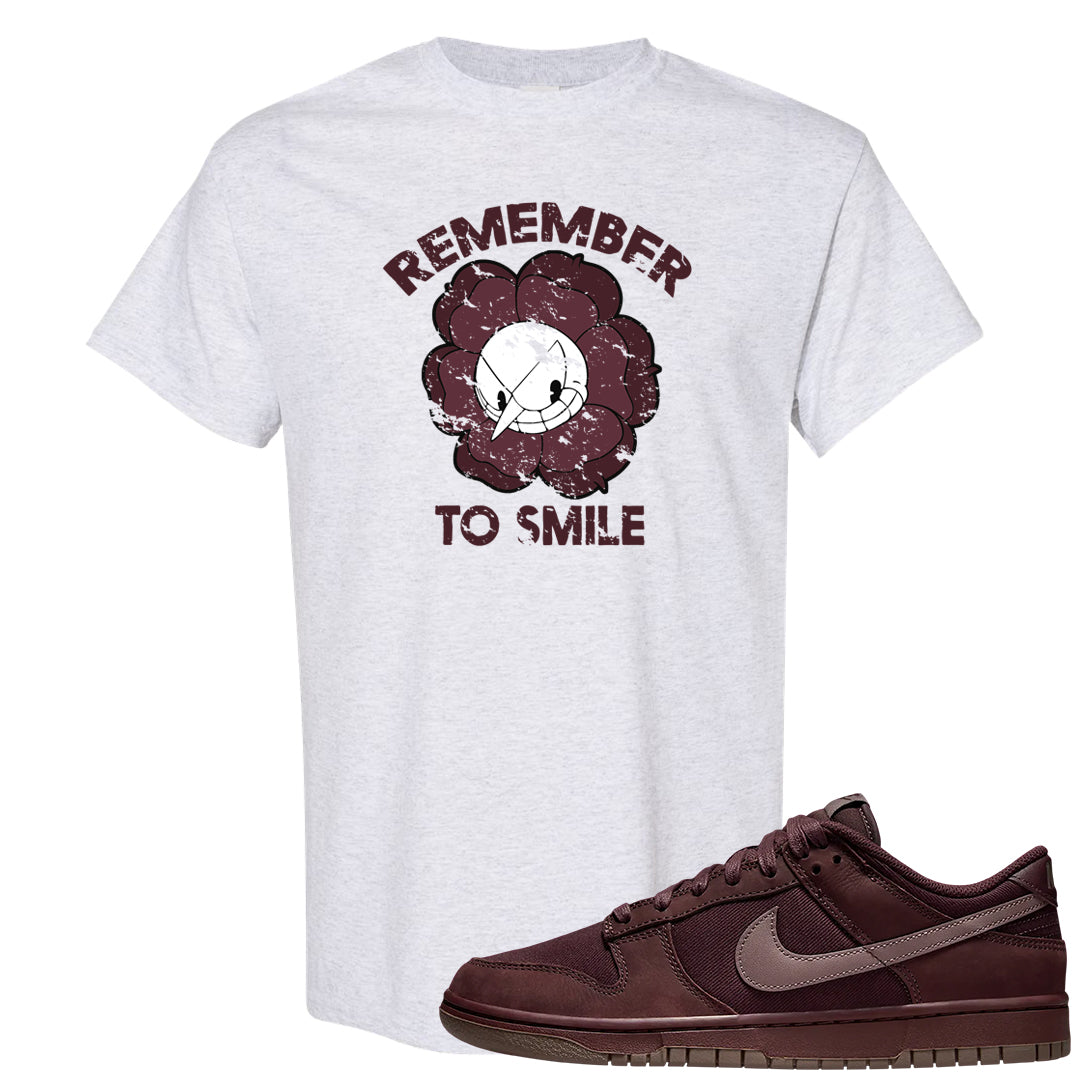 Burgundy Crush Low Dunks T Shirt | Remember To Smile, Ash