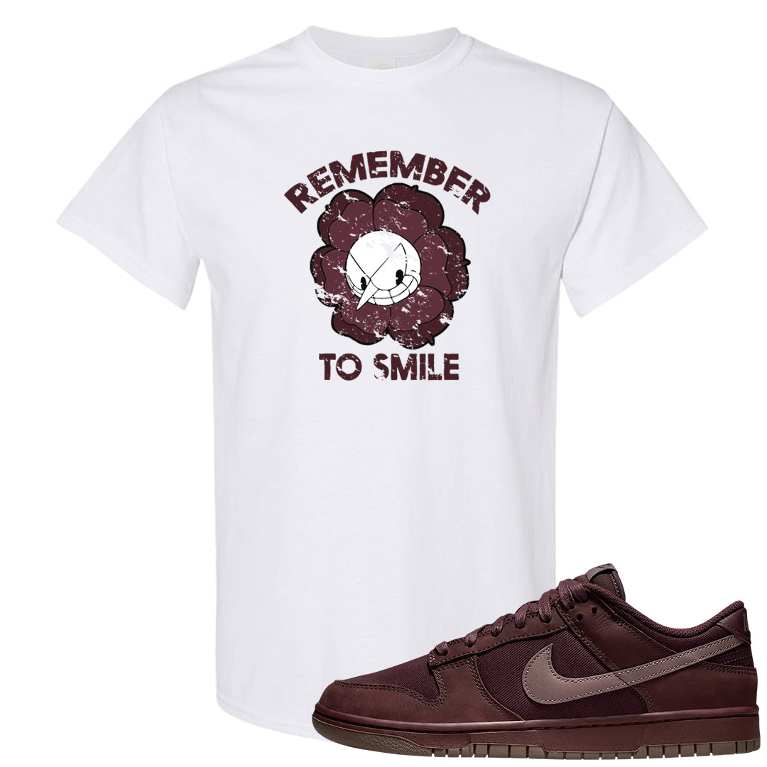 Burgundy Crush Low Dunks T Shirt | Remember To Smile, White