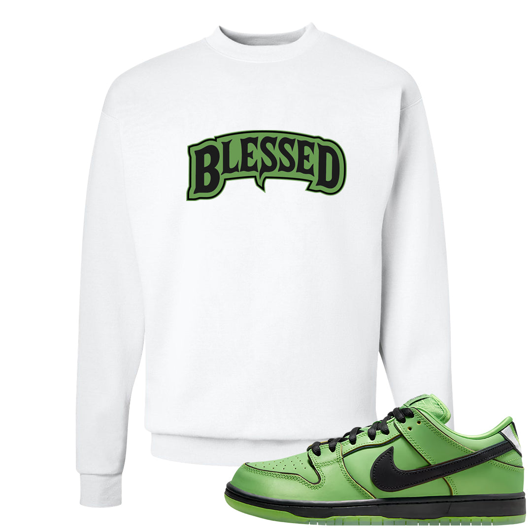 Clad Green Low Dunks Crewneck Sweatshirt | Blessed Arch, White