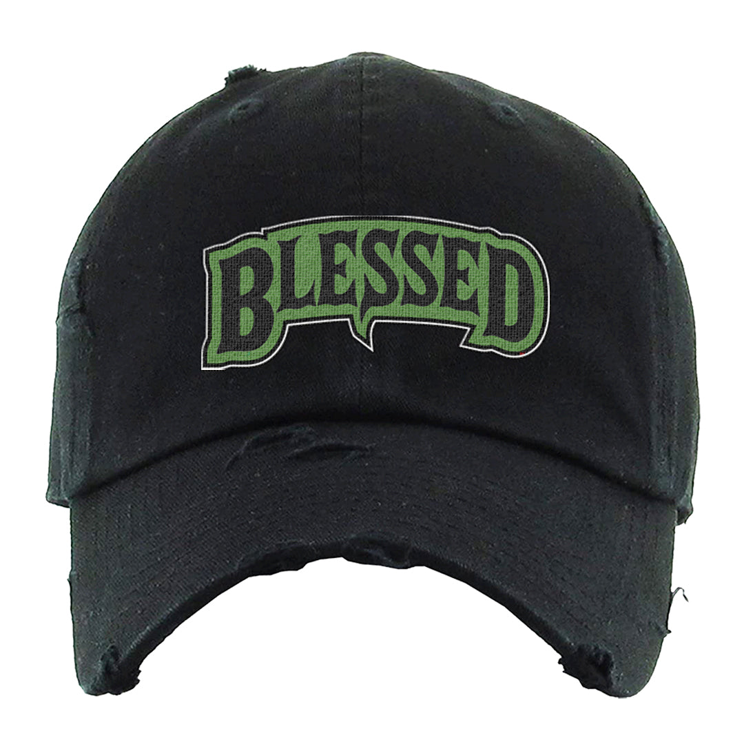 Clad Green Low Dunks Distressed Dad Hat | Blessed Arch, Black
